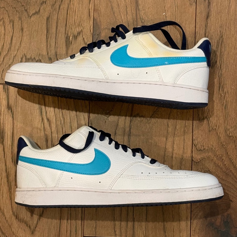 Nike Court Vision Low White Teal Navy Blue Mens Sneakers Size 11.5